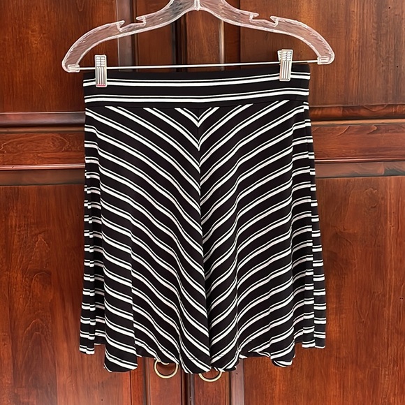 Loft Soft and Stretchy Fit and Flare black/white striped skirt - Picture 2 of 7